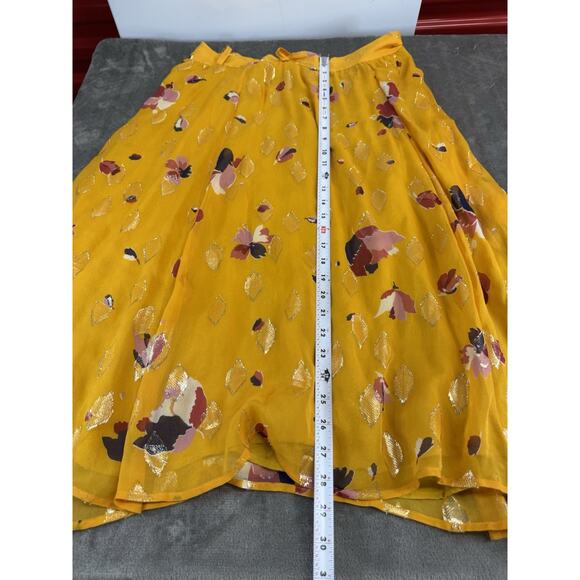 Sézane Silk Floral Wrap Skirt Yellow Gold Metallic Midi 44 US 12 Viscose Lining - Picture 12 of 14